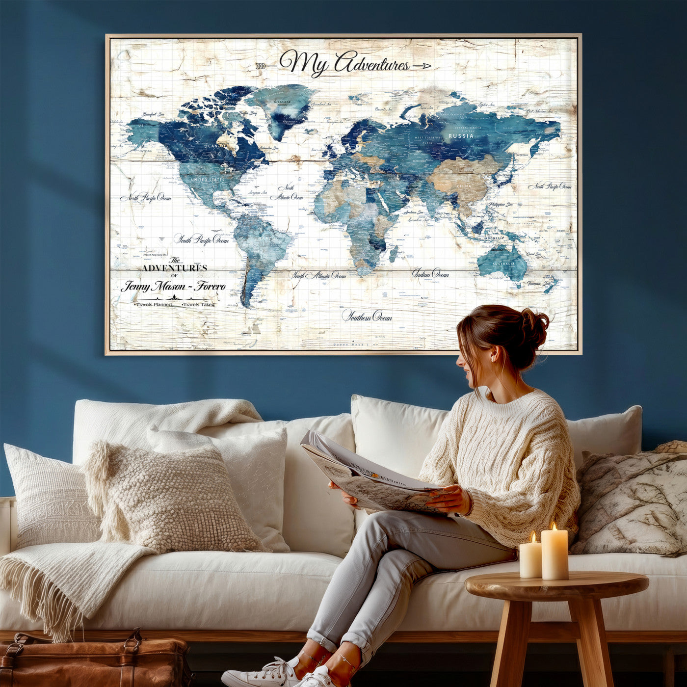 18761277-MGV-CV-36X24 - Watercolor World Map Canvas Wall Art Print – Abstract Colorful Travel Wall Decor