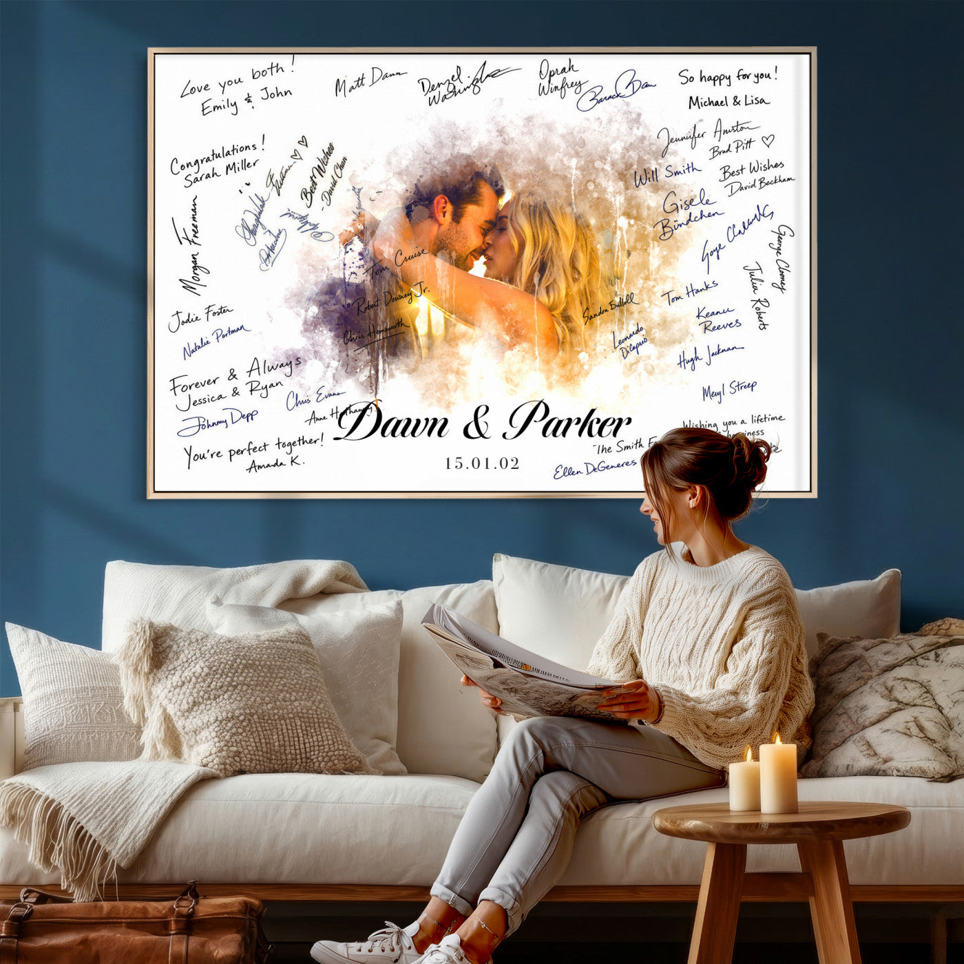 74713307-MGV-CV-36X24 - Wedding Guest Book Alternative Wall Art Canvas Print, Personalized Wedding Signature Poster, Custom Couple Photo Guestbook Canvas, Bridal Shower Reception Decor