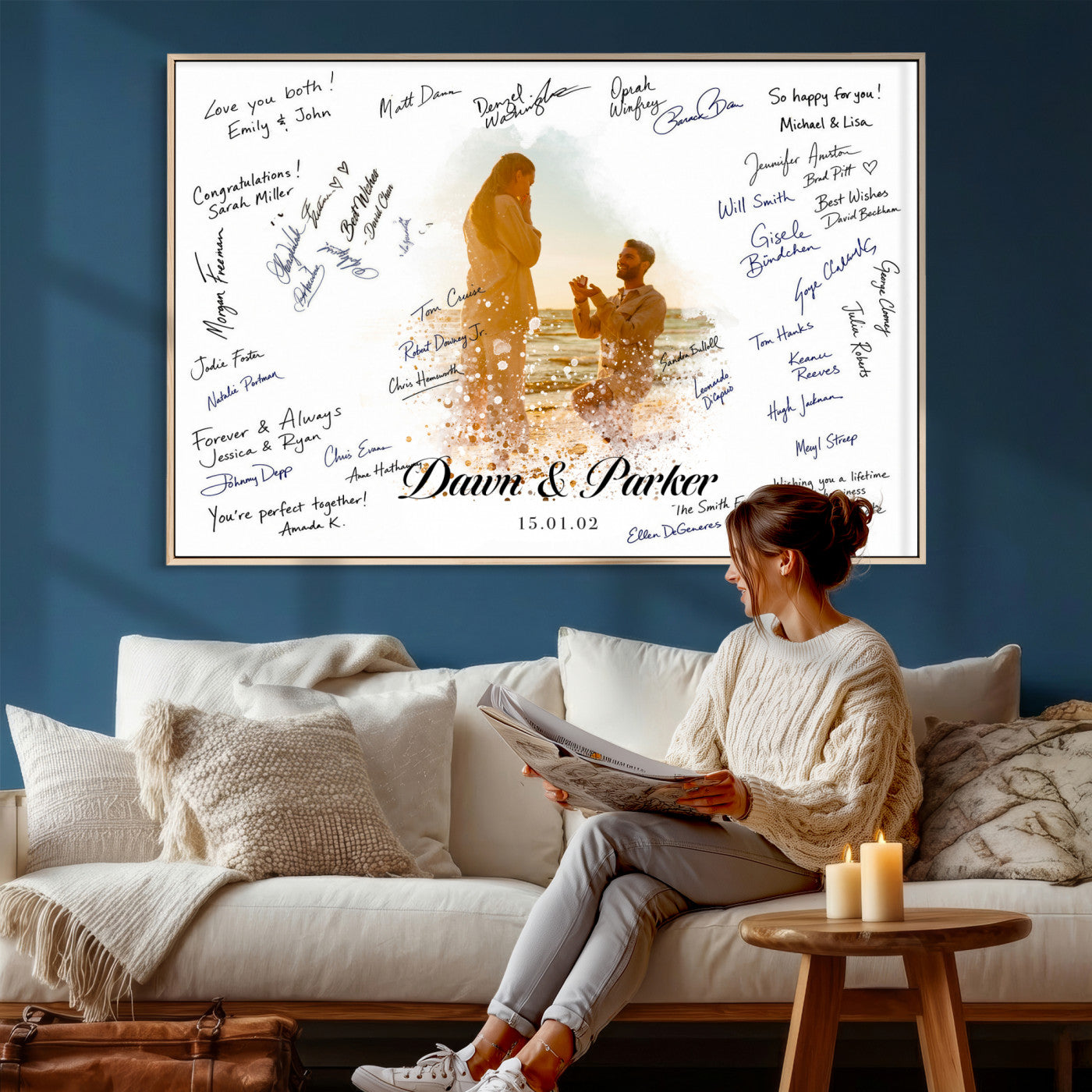 75692697-MGV-CV-36X24 - Wedding Guest Book Alternative Wall Art Canvas Print, Personalized Wedding Signature Poster, Custom Couple Photo Guestbook Canvas, Bridal Shower Reception Decor