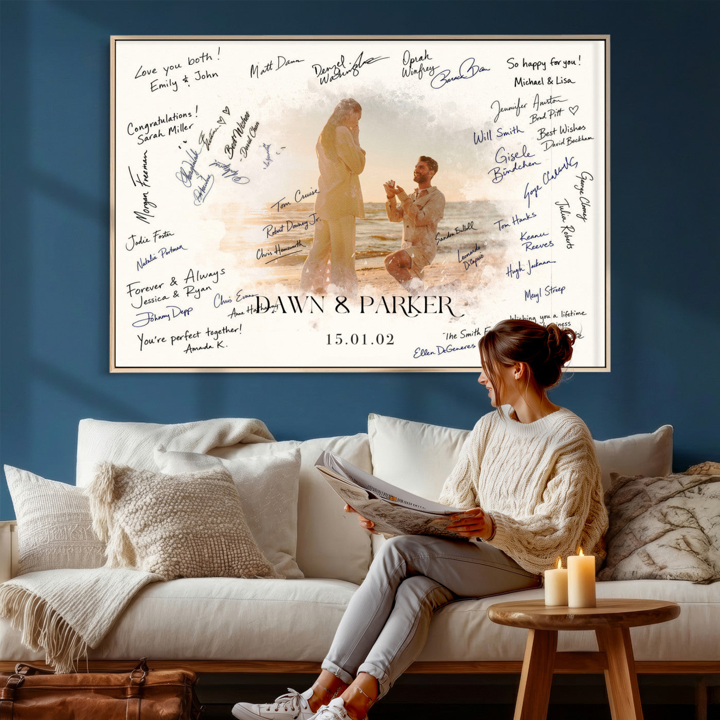 15696596-MGV-CV-36X24 - Wedding Guest Book Alternative Wall Art Canvas Print, Personalized Wedding Signature Poster, Custom Couple Photo Guestbook Canvas, Bridal Shower Reception Decor