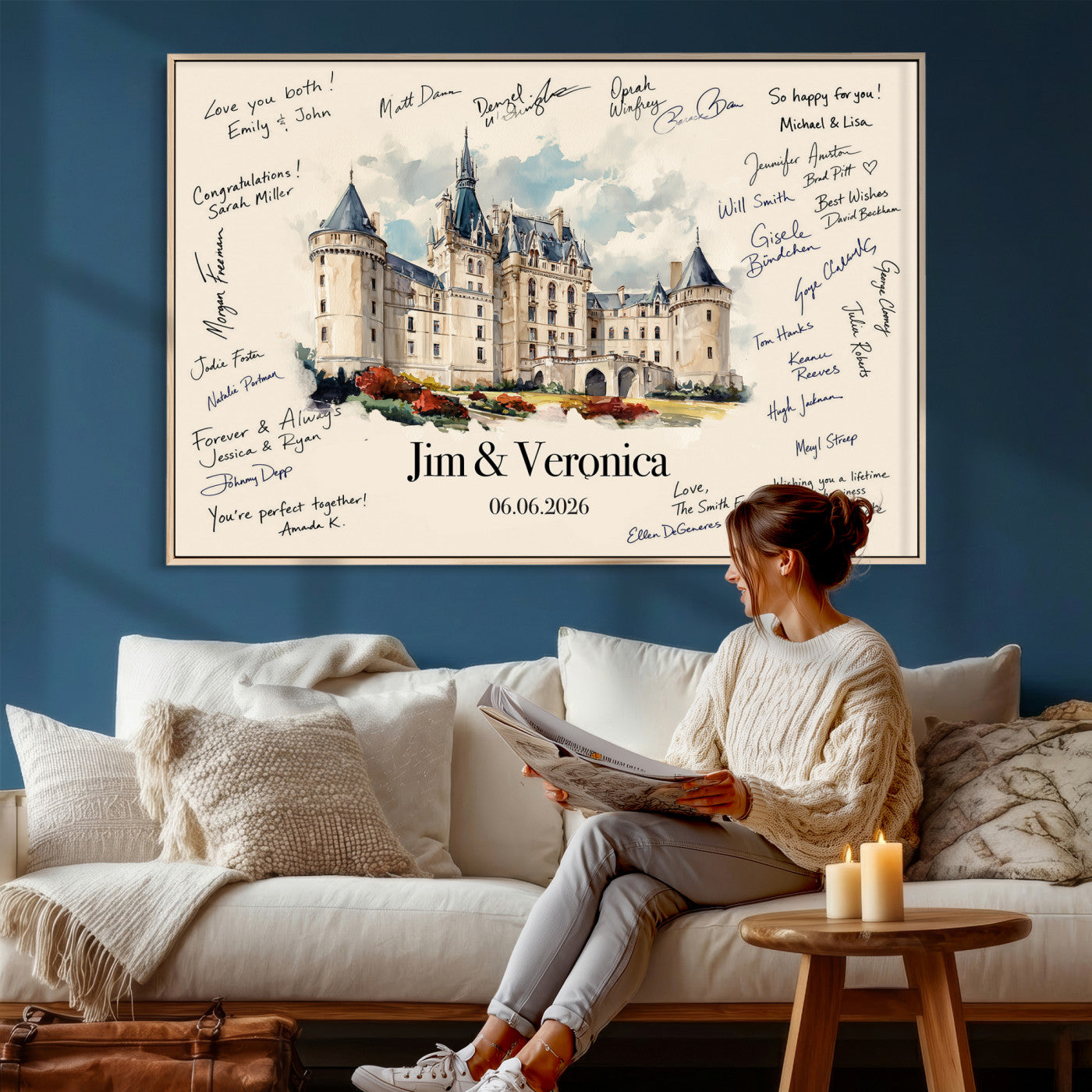 55883547-MGV-CV-36X24 - Wedding Guest Book Alternative Wall Art Canvas Print, Personalized Wedding Signature Poster, Custom Couple Photo Guestbook Canvas