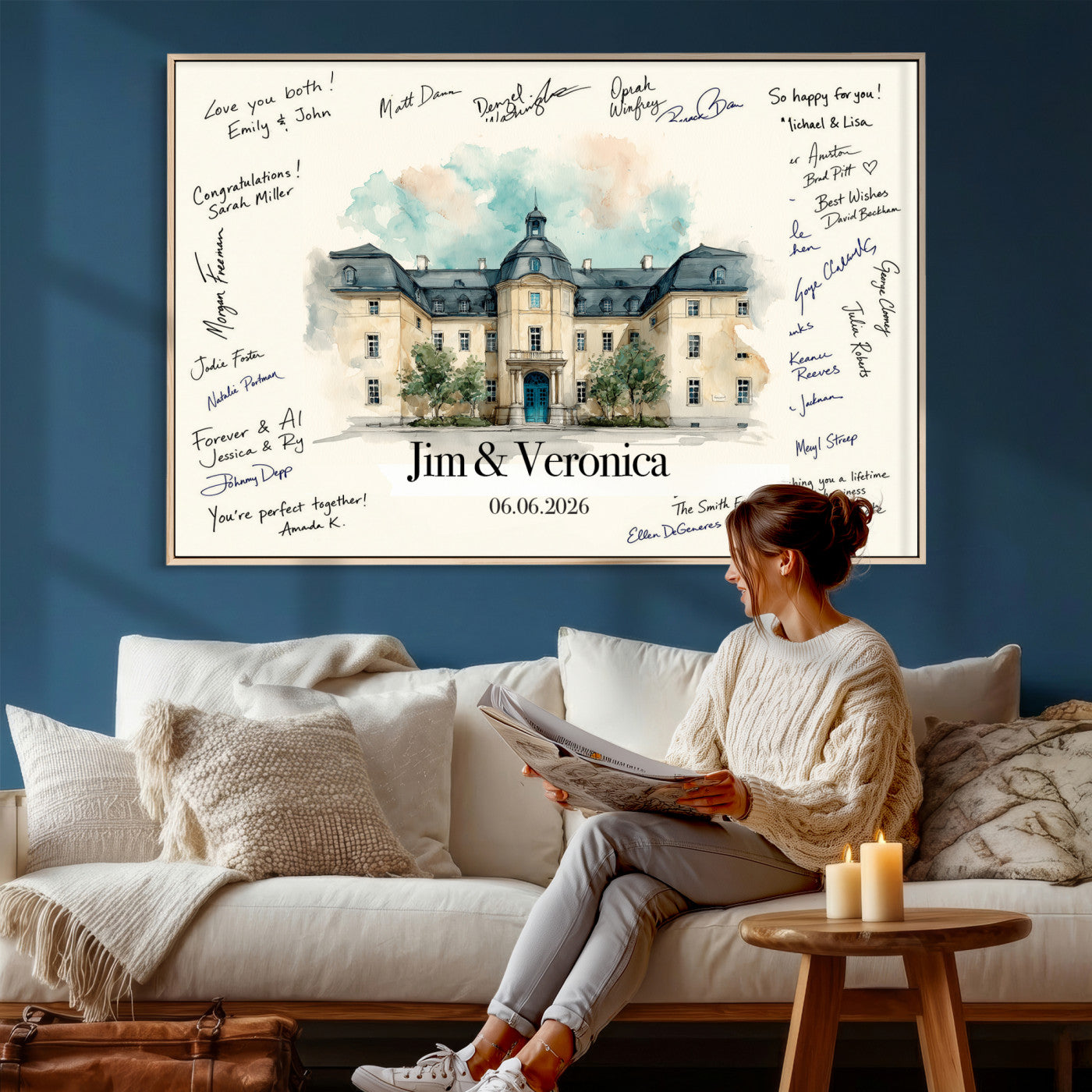 13409147-MGV-CV-36X24 - Wedding Guest Book Alternative Wall Art Canvas Print, Personalized Wedding Signature Poster, Custom Couple Photo Guestbook Canvas