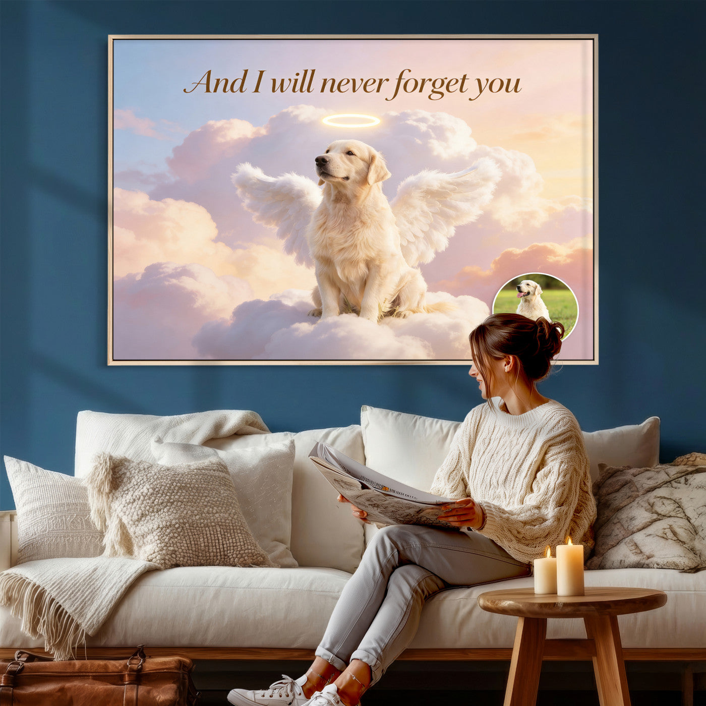 70743146-MGV-CV-36X24 - Pet Memorial Wall Art Canvas Print, Custom Dog Memorial Portrait, Personalized Angel Pet Loss Gift, Angel Wings Puppy Print