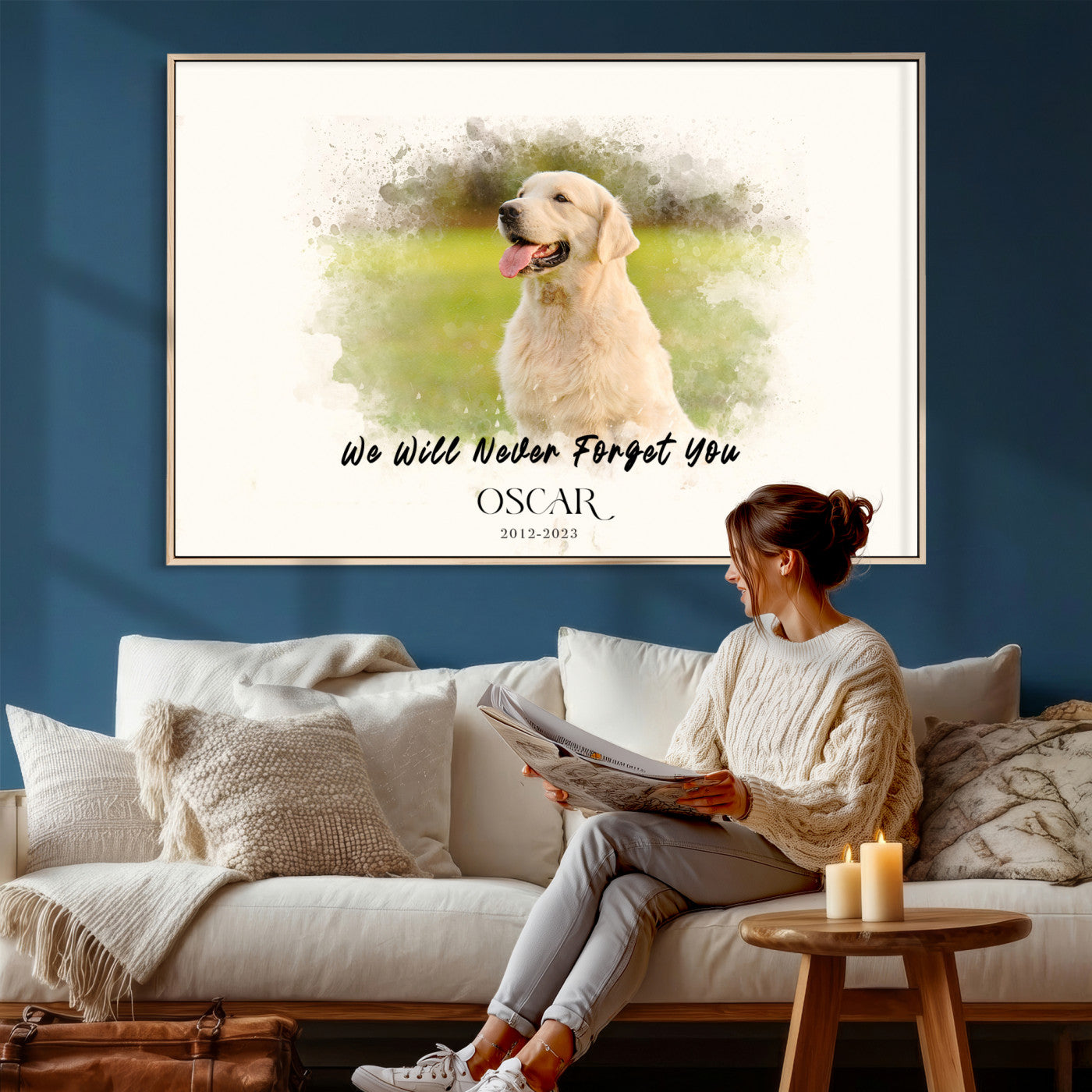 78367466-MGV-CV-36X24 - Watercolor Pet Memorial Wall Art Canvas Print, Custom Dog Memorial Portrait, Personalized Angel Pet Loss Gift, Angel Wings Puppy Print
