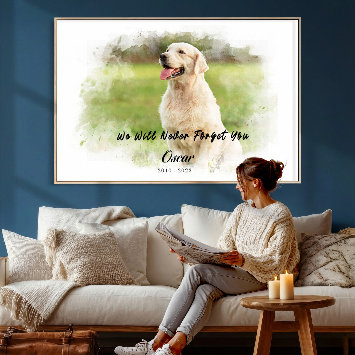 38460512-MGV-CV-36X24 - Pet Memorial Wall Art Canvas Print, Custom Dog Memorial Portrait, Personalized Angel Pet Loss Gift, Angel Wings Puppy Print