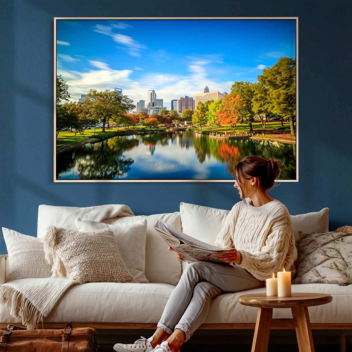 83254720-MGV-CV-36X24 - Charlotte Skyline Canvas Wall Art Print – North Carolina Cityscape Photography Print