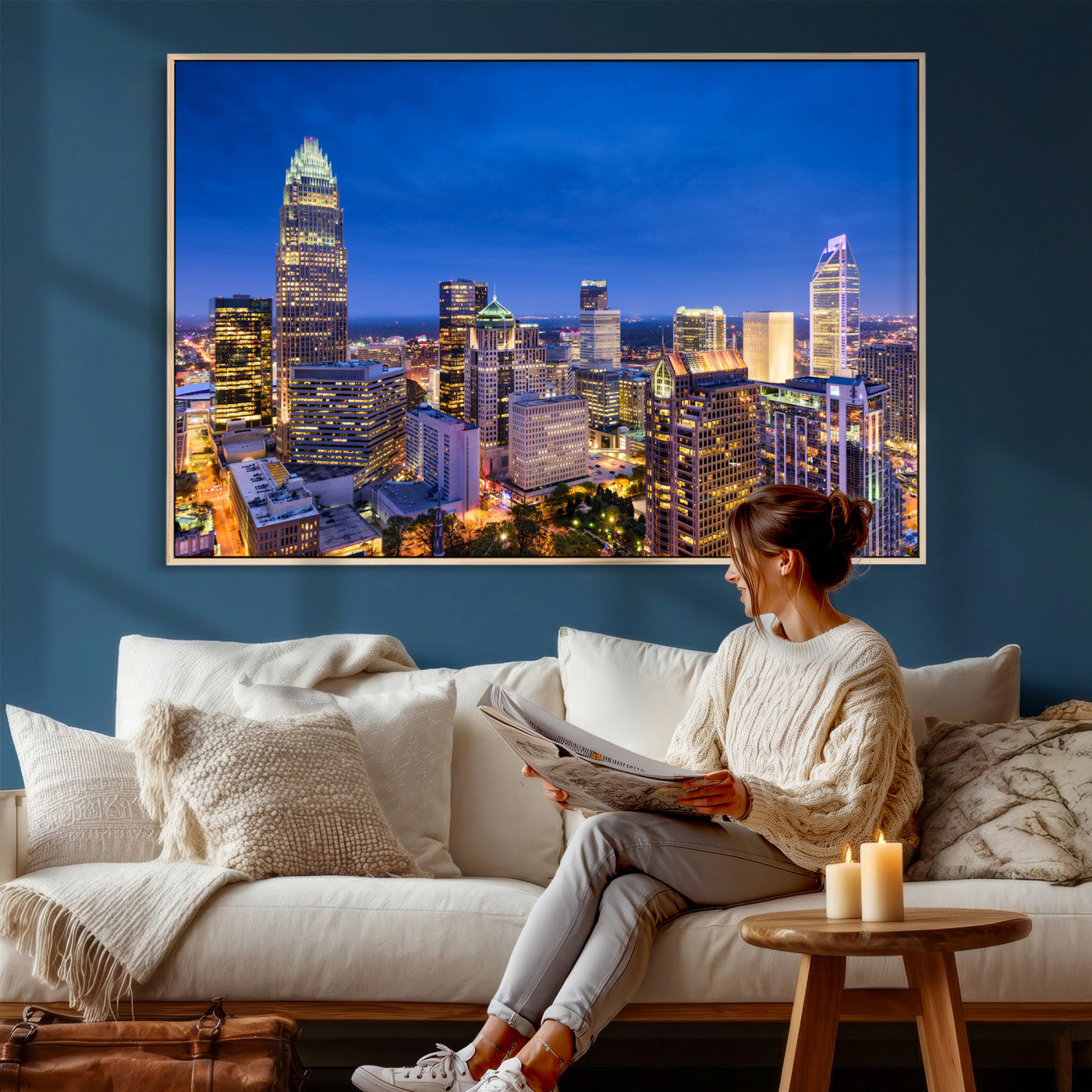 74382190-MGV-CV-36X24 - Charlotte Skyline Canvas Wall Art Print – North Carolina Cityscape Photography Print