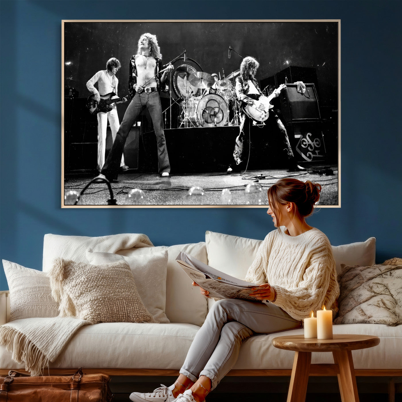 87313532-MGV-CV-36X24 - ed Zeppelin Live Concert Canvas Wall Art, Classic Rock Band Photography Print, Vintage Music Stage Performance Artwork