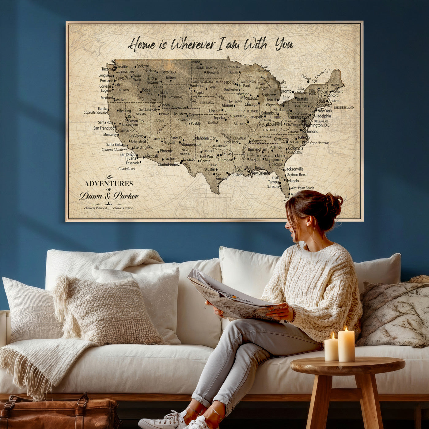 19102499U-MGV-CV-36X24 - Personalized USA Push Pin Travel Map Canvas for Adventure Wall Decor