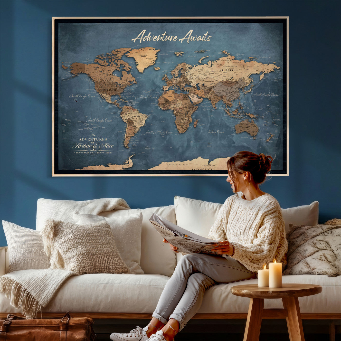 14637271-MGV-CV-36X24 - Custom Push Pin World Map Canvas | Personalized Travel Tracker | Wedding Anniversary Gift for Couples | Adventure Map Wall Art with Pins