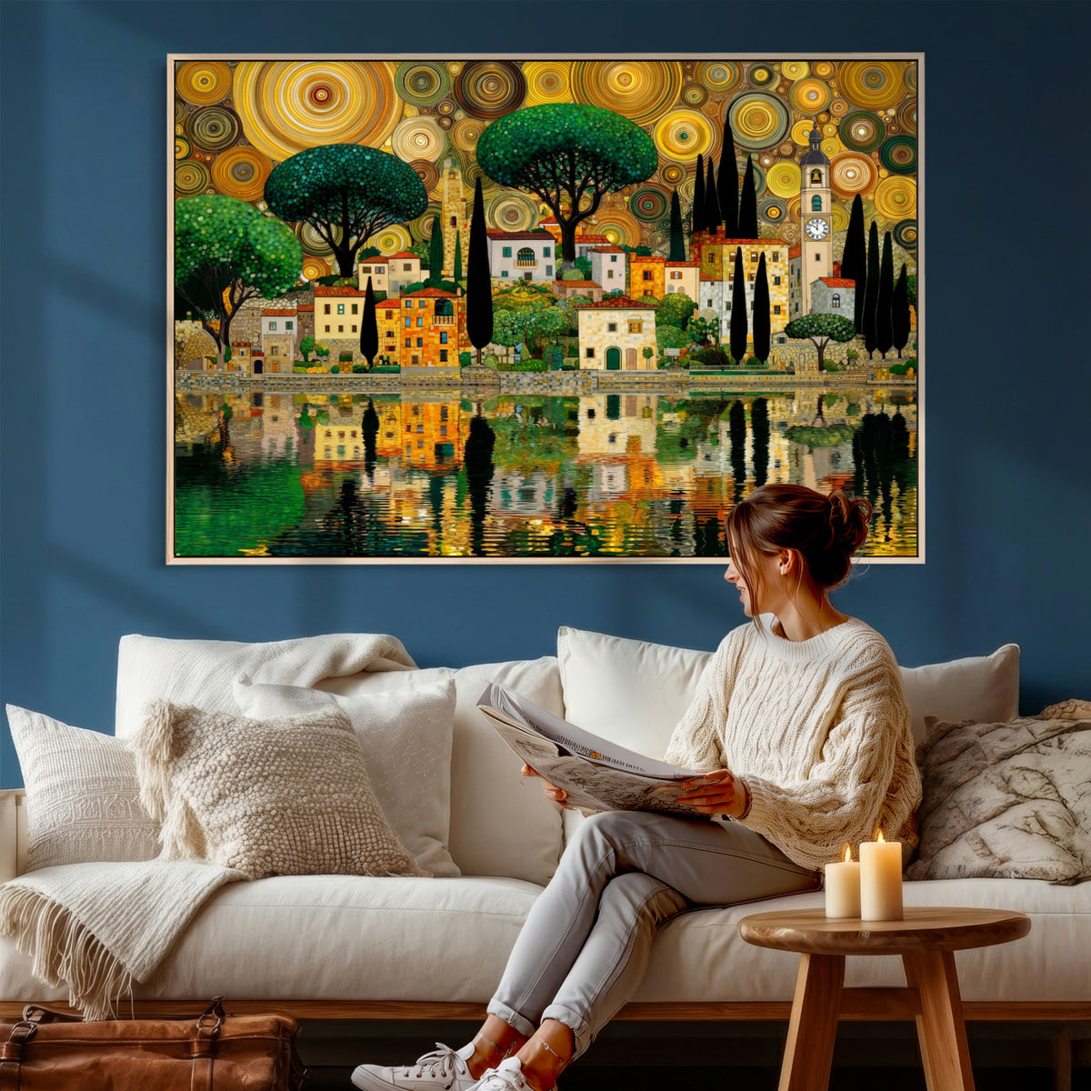 93010897-MGV-CV-36X24 - Gustav Klimt Golden Cityscape Wall Art Canvas Print,