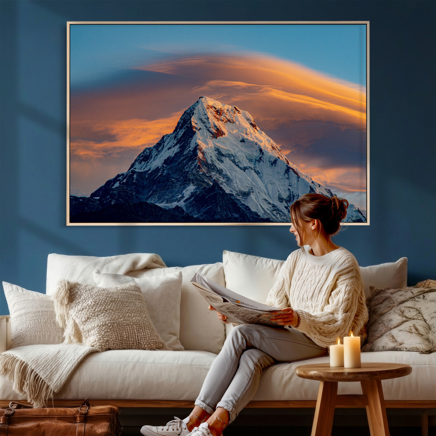 73810927-MGV-CV-36X24 - Snow Mountain Canvas Wall Art Print, Alpine Peak Landscape, Winter Nature Photography, Large Mountain Decor, Ready to Hang