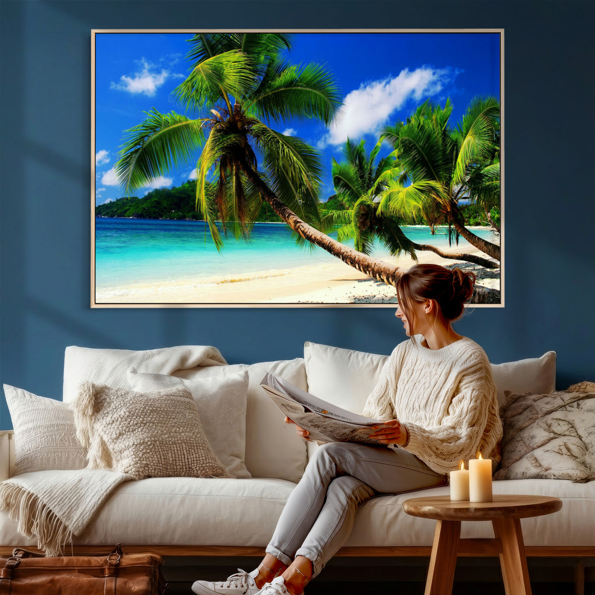 67049818-MGV-CV-36X24 - Tropical Island Coconut Palm Trees Wall Art Canvas Print - Turquoise Beach Print for Lake Home Decor