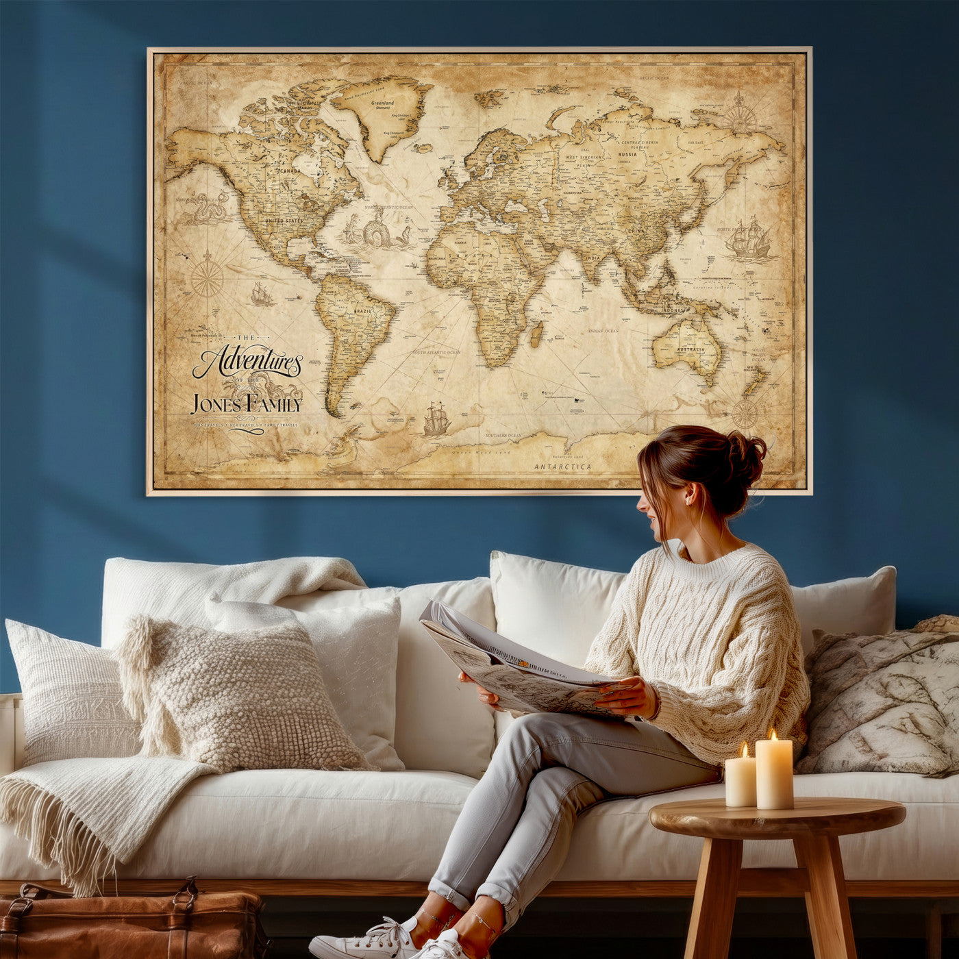 60956619-MGV-CV-36X24 - Custom Push Pin World Map Canvas Print β Personalized Travel Map Wall Art