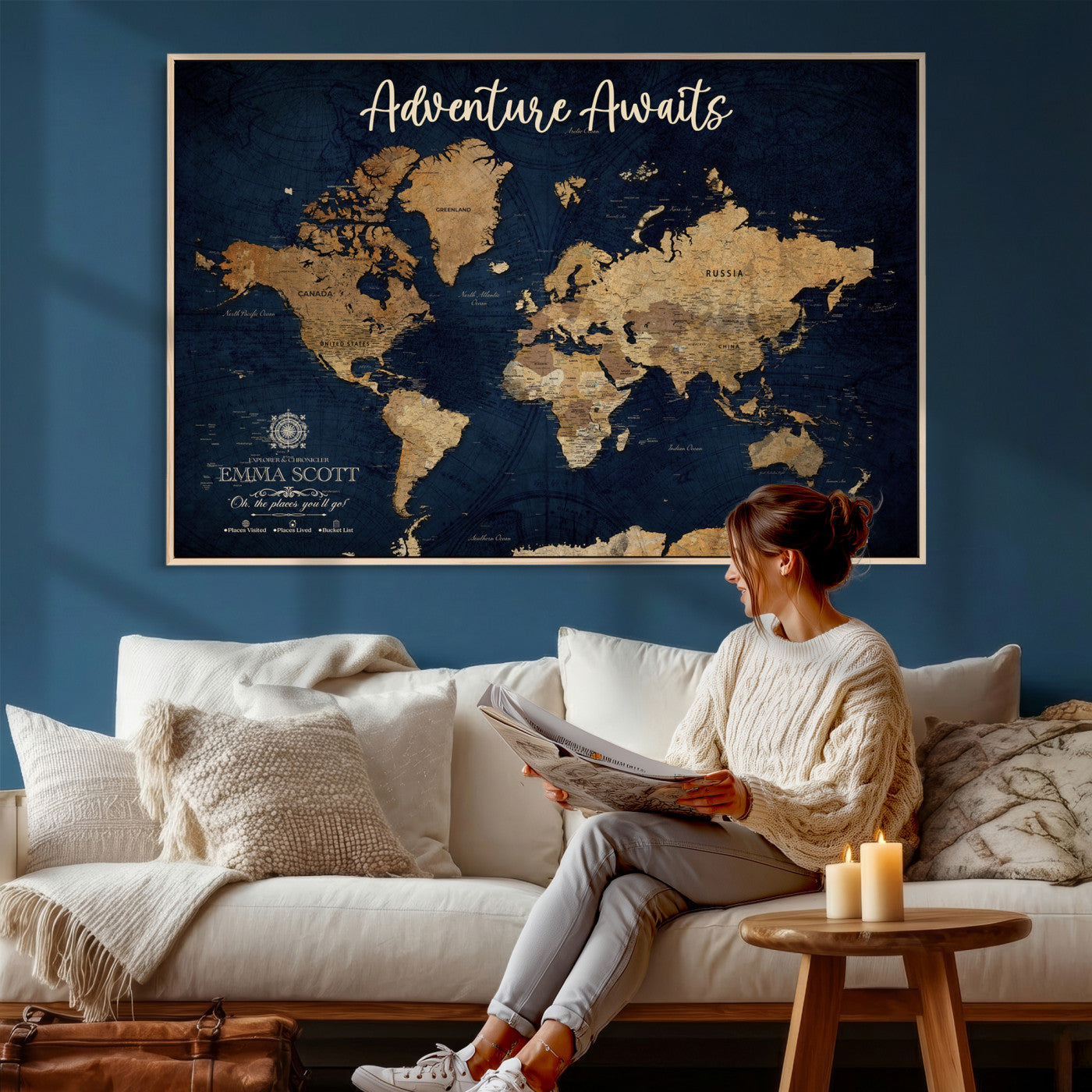 44399597-MGV-CV-36X24 - Custom Push Pin World Map Canvas Print β Personalized Travel Map Wall Art
