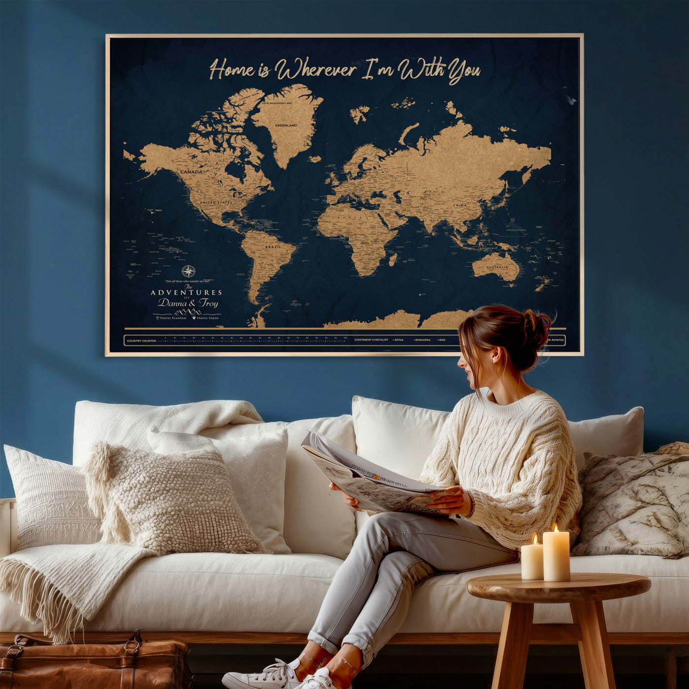45598170-MGV-CV-36X24 - Custom Push Pin World Map Canvas Print – Personalized Travel Map Wall Art