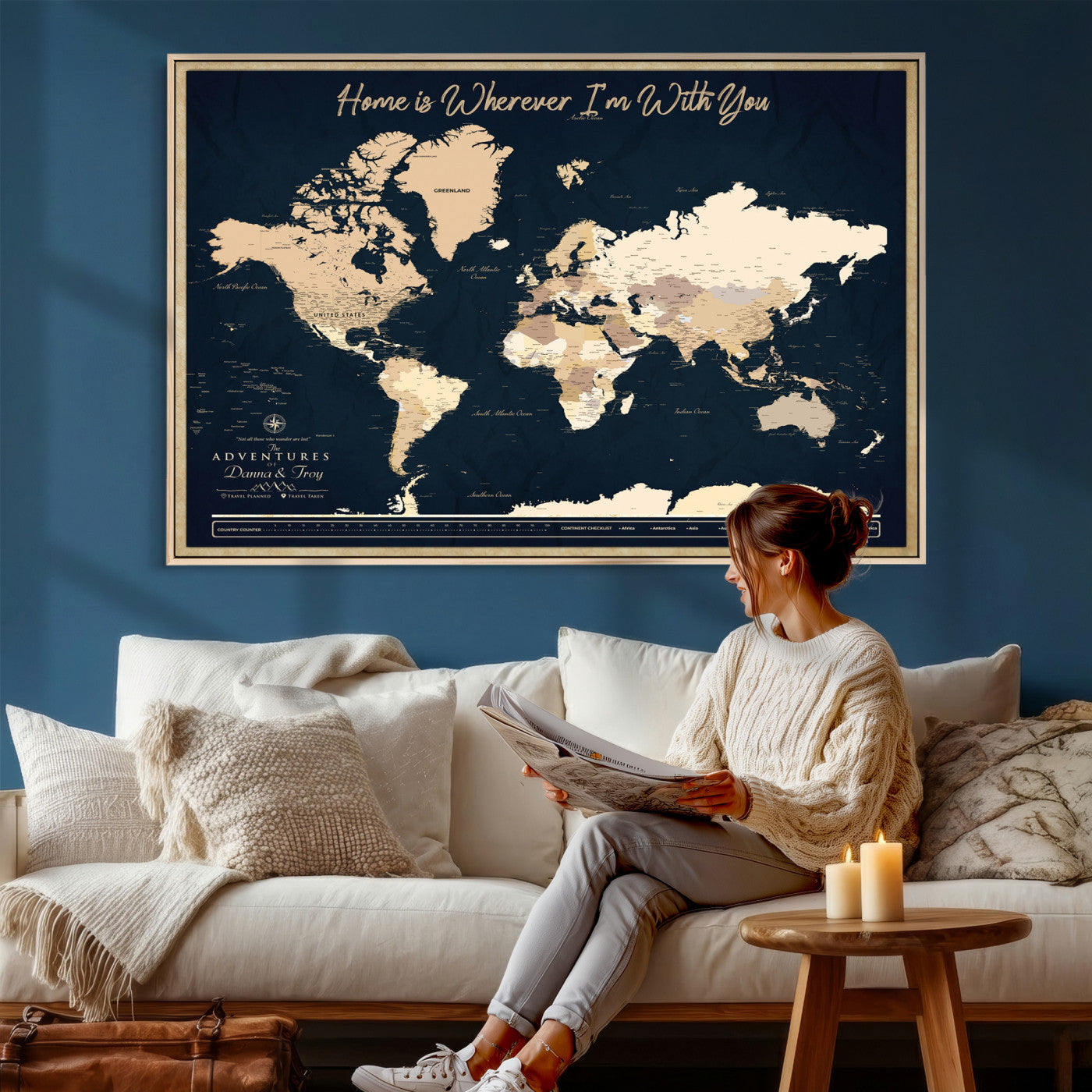 29990805-MGV-CV-36X24 - Custom Push Pin World Map Canvas Print β Personalized Travel Map Wall Art