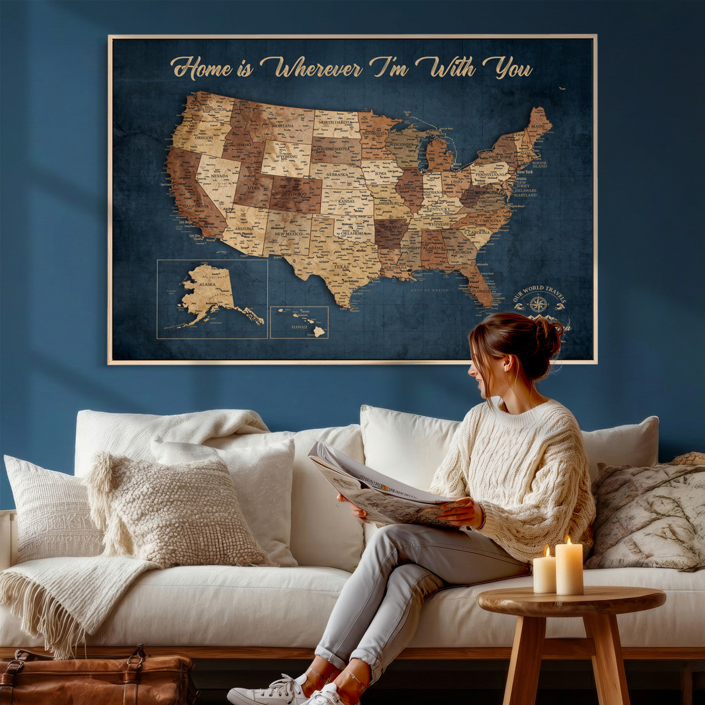 87620242N-MGV-CV-36X24 - Personalized USA Push Pin Travel Map Wall Art Canvas Print | Custom United States Map, Push Pin Map - USA Bucket List Map