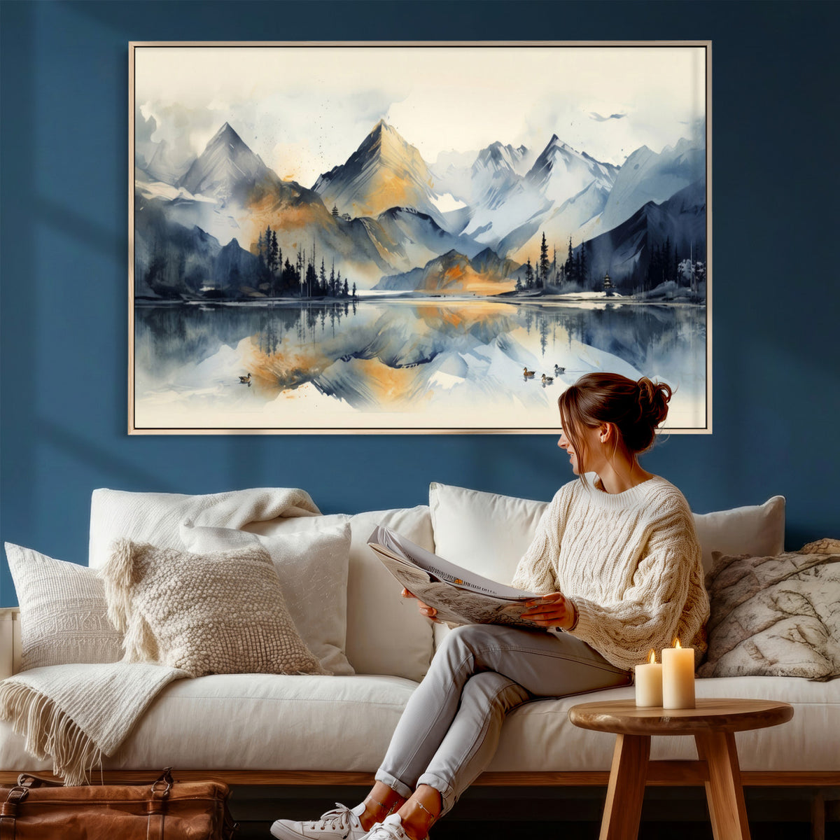 10196184T-MGV-CV-36X24 - Abstract Lake Mountain Wall Art Canvas Print