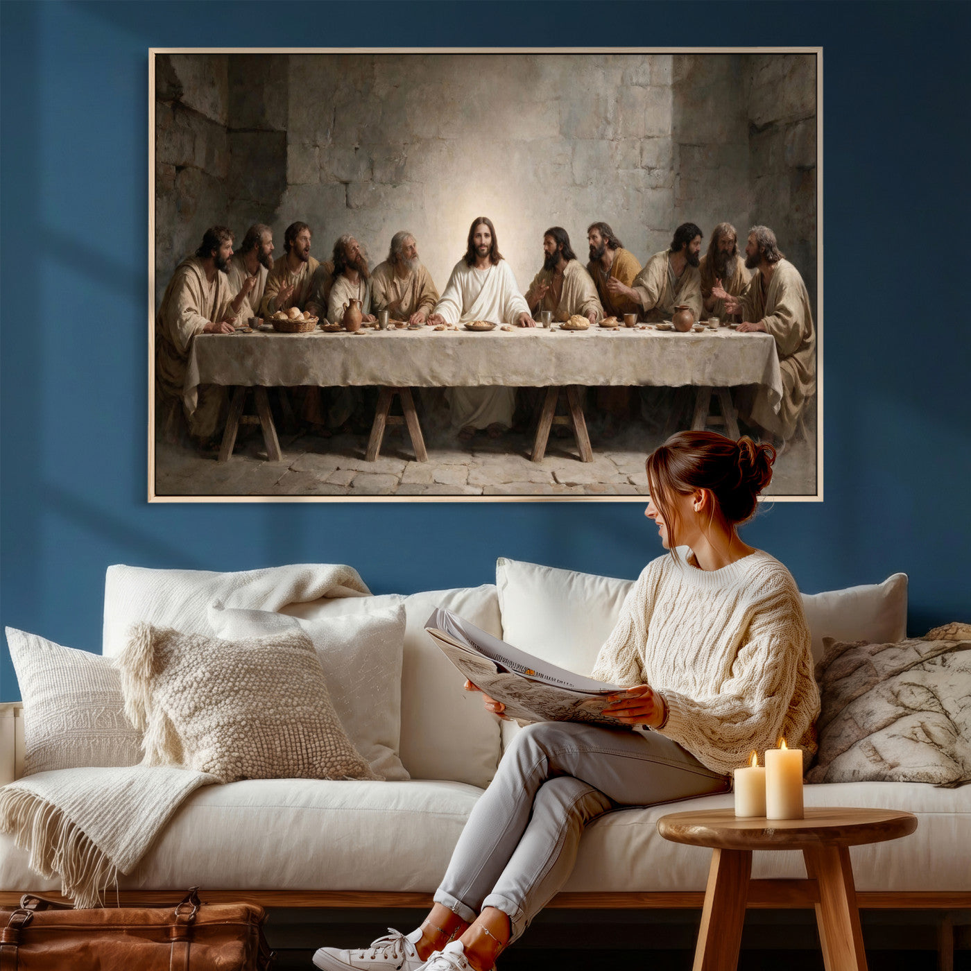 69633087-MGV-CV-36X24 - The Last Supper of Jesus Christ Wall Art Canvas Print - Classical Christian Faith Home Decor