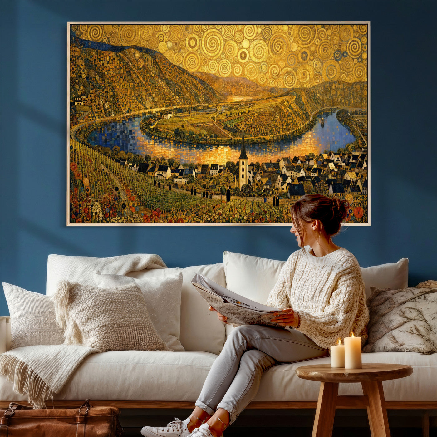 33713008-MGV-CV-36X24 - Gustav Klimt Style Mosel City Wall Art Canvas Print