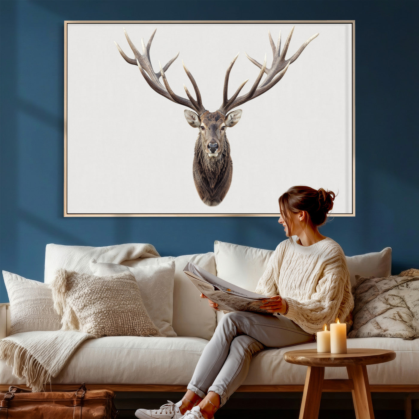 840173GY-MGV-CV-36X24 - Majestic Red Deer Canvas Wall Art – Stag Antlers Horns Print, Wildlife Hunting Poster, Rustic Cabin Lodge Decor