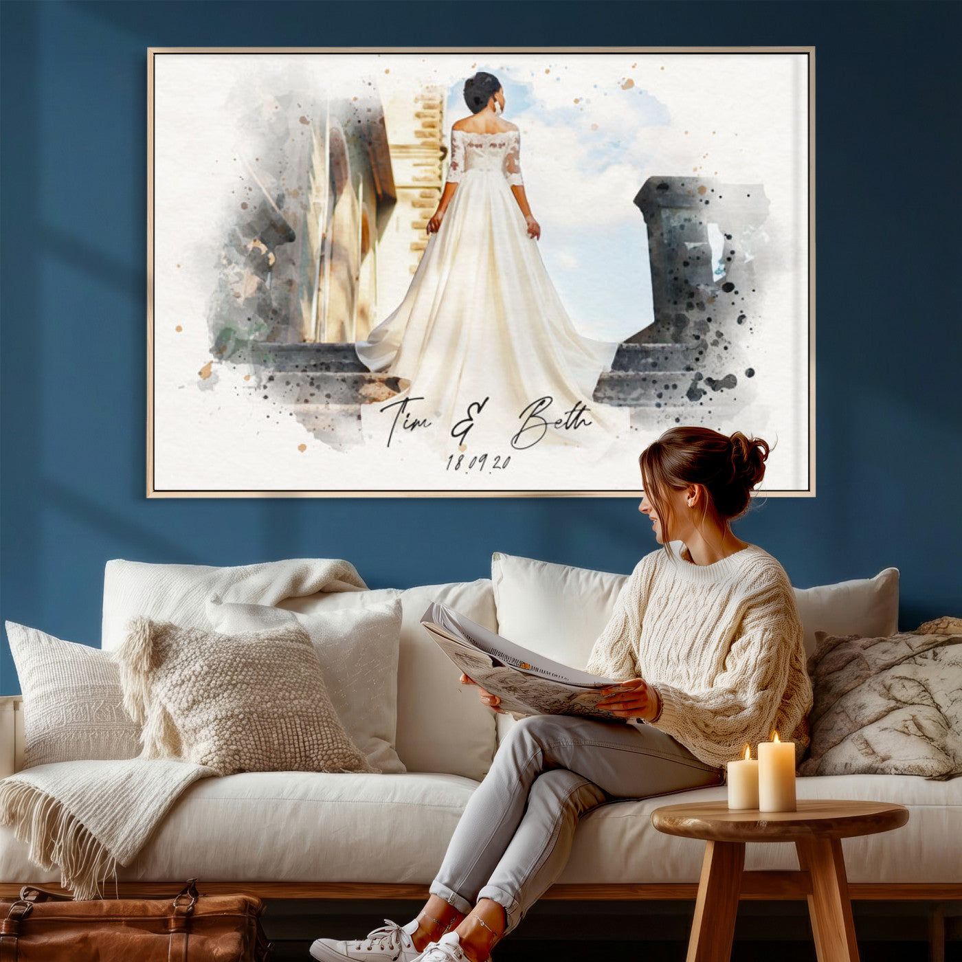 22778251-MGV-CV-36X24 - Watercolor Couple Portrait from Photo, Custom Wedding Anniversary Gift for Wife Husband Parents, Engagement Gift for Friend, Custom Gift