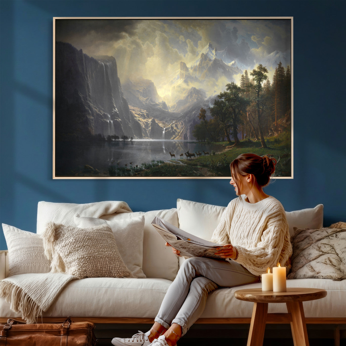 88679214-MGV-CV-36X24 - Albert Bierstadt Among the Sierra Nevada California Yosemite Wall Art Canvas Print, Classic Fine Art Painting Print
