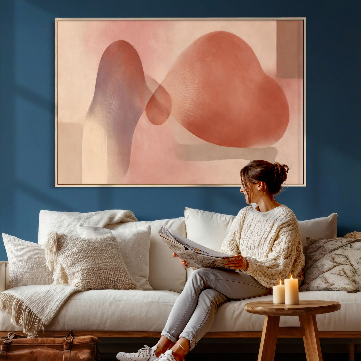 85110643-MGV-CV-36X24 - Vinna Begin Calin Biomorphic Abstract Wall Art Canvas Print, Terracotta Pink Organic Shapes Art Painting Print