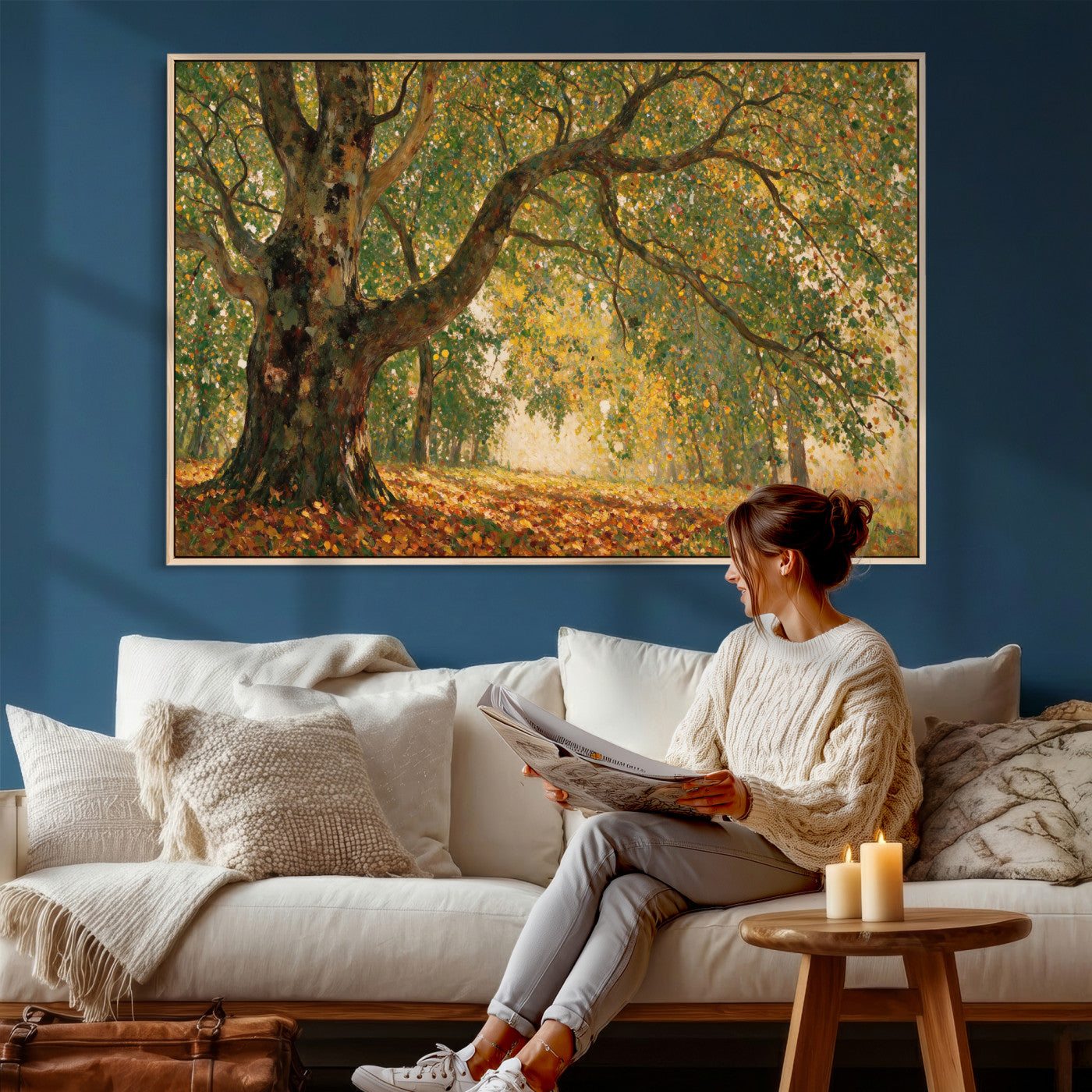 52555601-MGV-CV-36X24 - Claude Monet Style The Bodmer Oak Fontainebleau Forest Wall Art Canvas Print, Autumn Landscape Painting Print