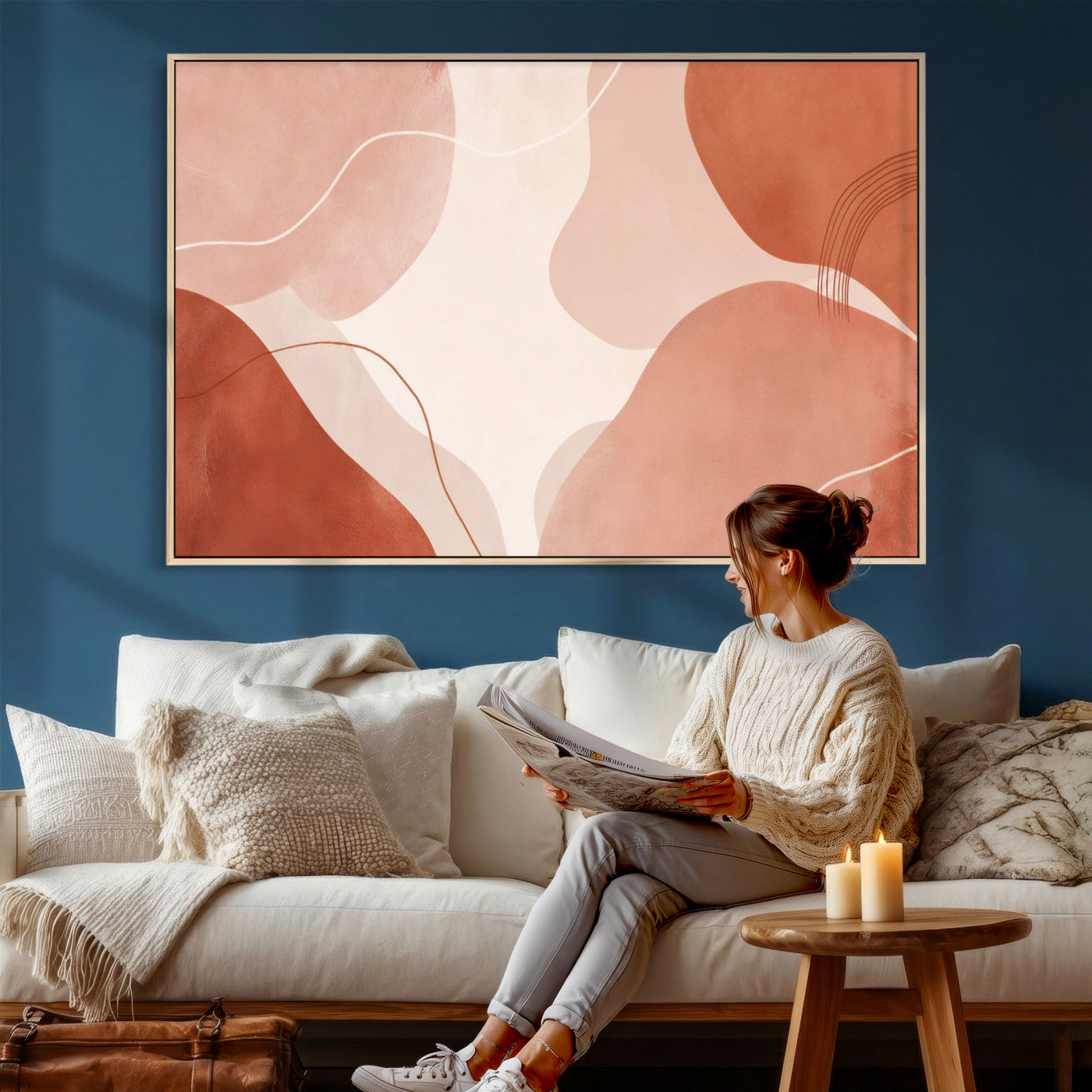 17685421-MGV-CV-36X24 - Abstract Boho Terracotta Wall Art Canvas Print, Mid Century Minimalist Painting Print