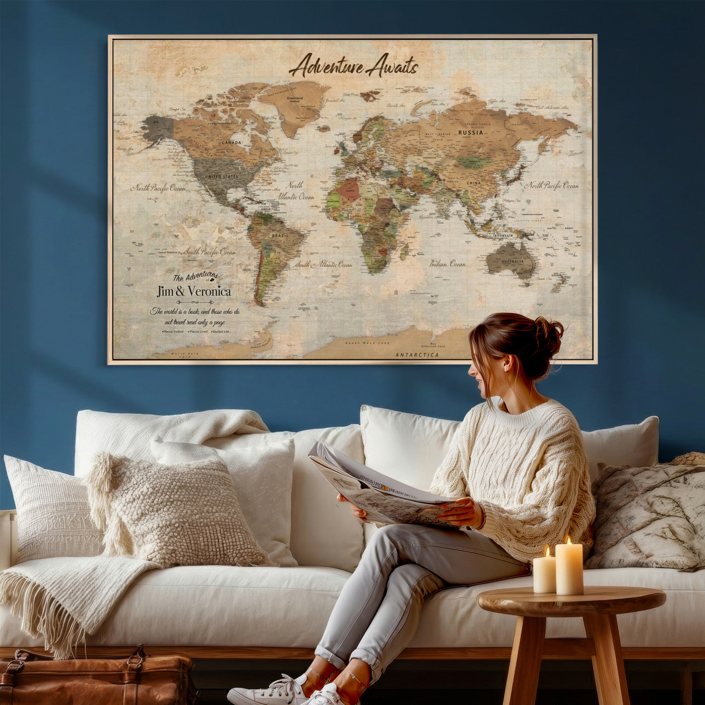 51298056-MGV-CV-36X24 - Custom Push Pin World Map Canvas | Personalized Travel Tracker | Wedding Anniversary Gift for Couples | Adventure Map Wall Art with Pins