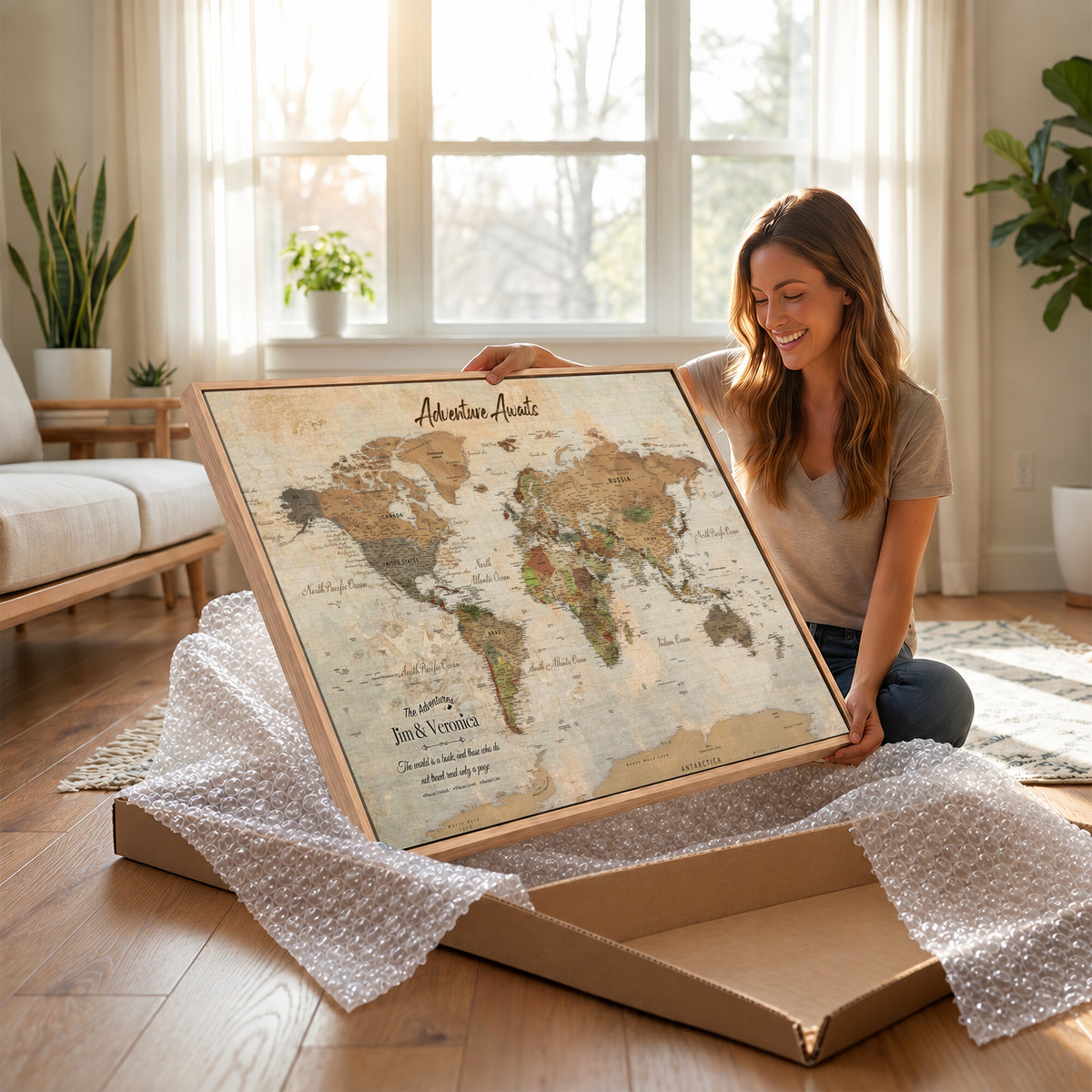 51298056-MGV-CV-36X24 - Custom Push Pin World Map Canvas | Personalized Travel Tracker | Wedding Anniversary Gift for Couples | Adventure Map Wall Art with Pins