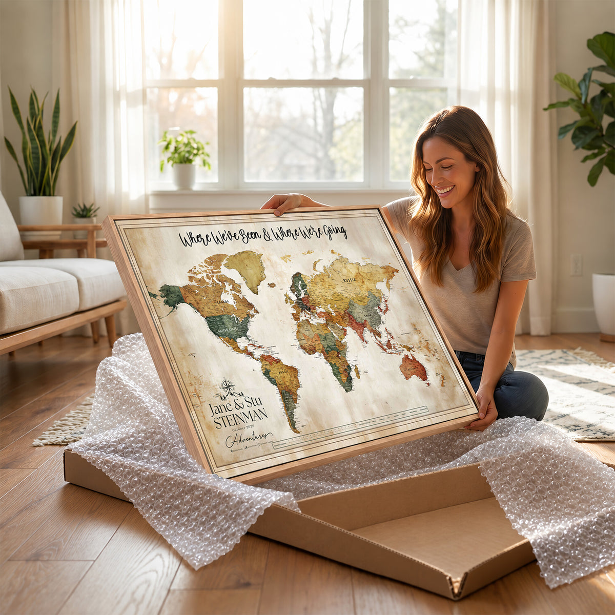 19542567-MGV-CV-36X24 - Custom Push Pin World Map Canvas | Personalized Travel Tracker - NEWMAP-167