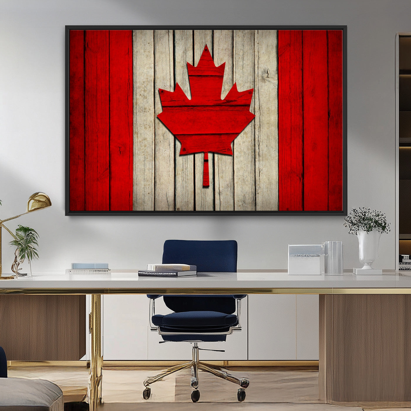 22674-MGV-FC-36X24_Black-Rustic Canada Flag Wall Art – Framed Canadian Flag Canvas Print, Vintage Wood Texture Home or Office Decor