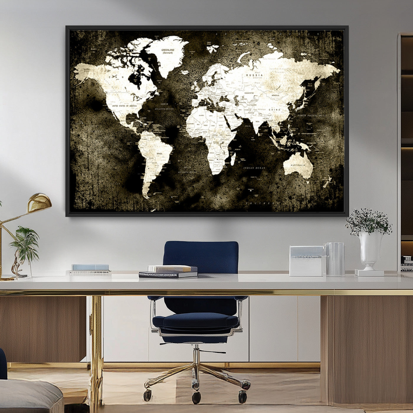 66737-MGV-CV-36X24-Vintage World Map Canvas Wall Art – Framed Push Pin Travel Map for Home and Office Decor, Rustic Wall Artwork for Travelers