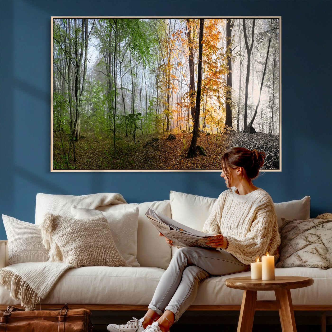 95317-MGV-CV-36X24 - Four Seasons Wall Art Forest Canvas Print – Triptych Seasonal Nature Print – Landscape Decor for Living Room
