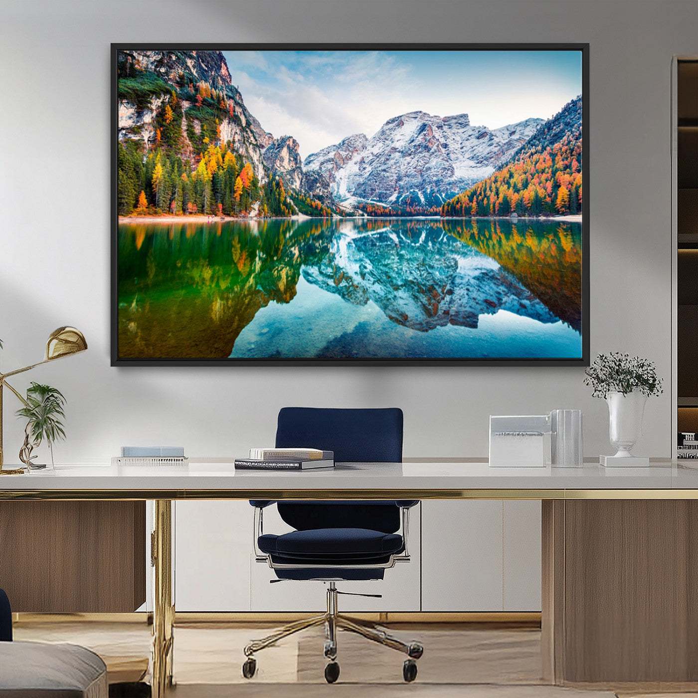 -Spectacular autumn view of Braies Lake Wall Art Canvas Print