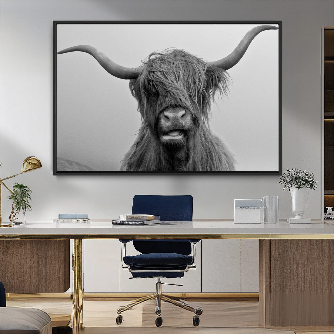 -Texas Cow Wall Art Canvas, Texas Longhorn Cattle Canvas Print