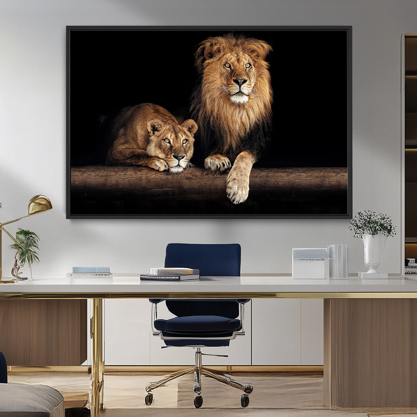 51304-MGV-FC-36X24_Black-Lion Canvas Wall Art – Majestic Animal Print Artwork for Home, Office, Living Room, Guest Room, Farmhouse
