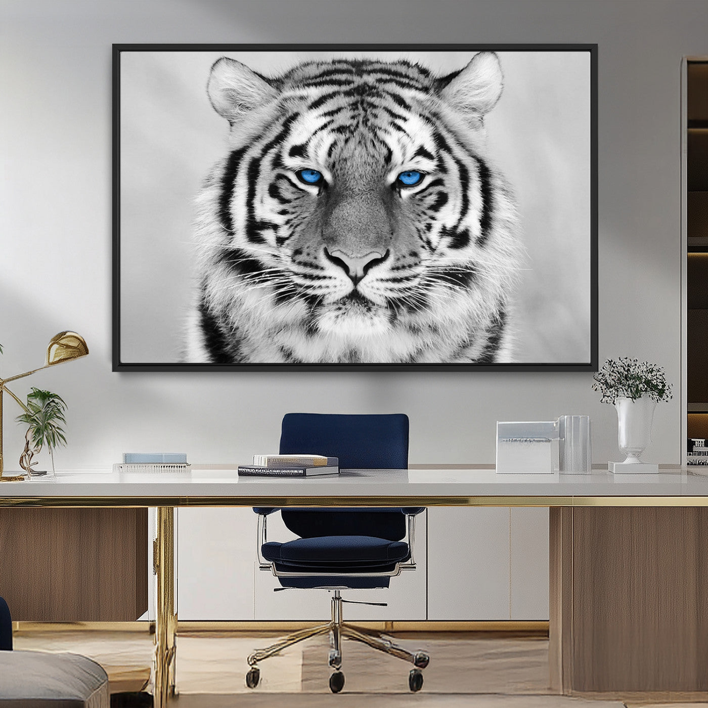59121-MGV-FC-36X24_Black-Black and White Tiger Wall Art Animal Canvas Print