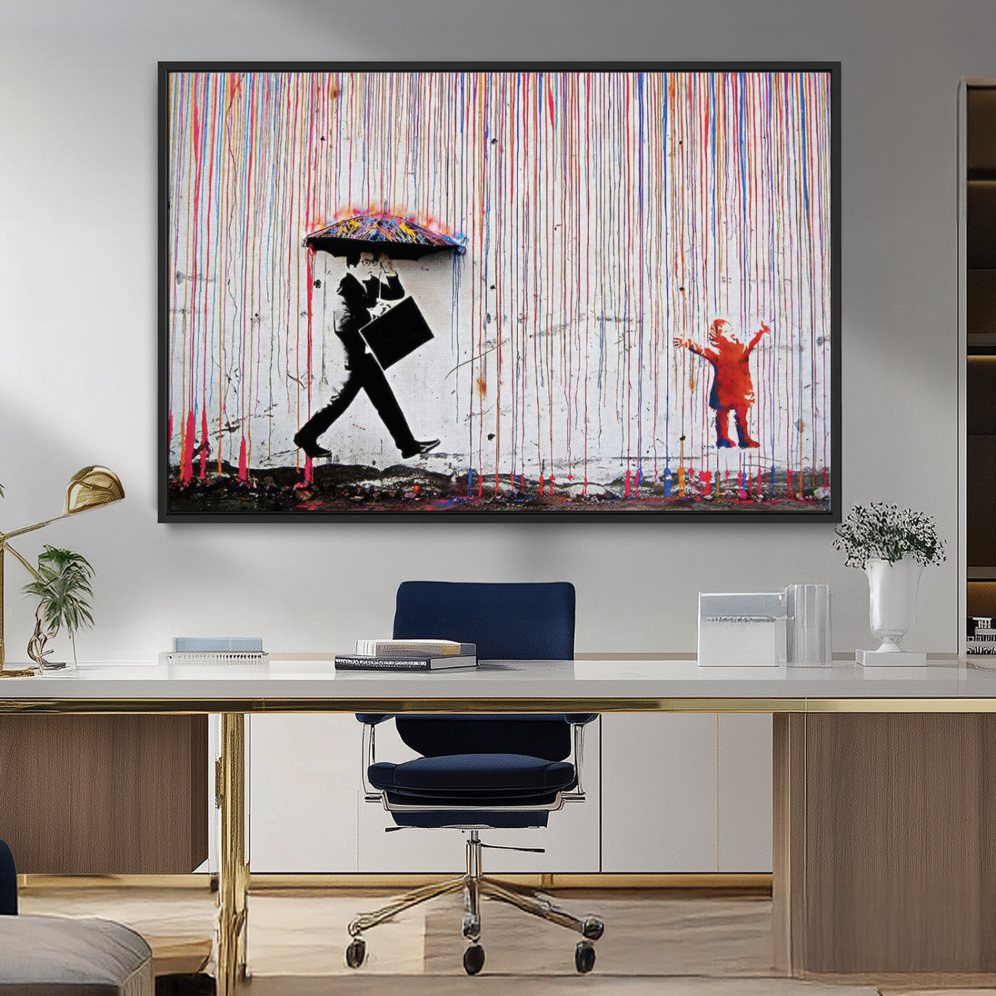 16292-MGV-FC-36X24_Black-Banksy Wall Art Canvas Print, Framed Graffiti Art Picture Print, Banksy Urban Graffiti Perfect Modern Decor Artwork