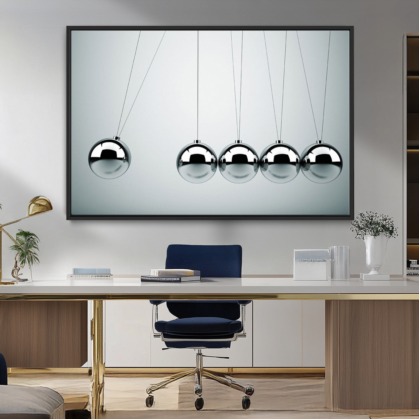 45465-MGV-FC-36X24_Black-Newton's Cradle Wall Art Canvas Print, Framed Newton Cradle Wall Art
