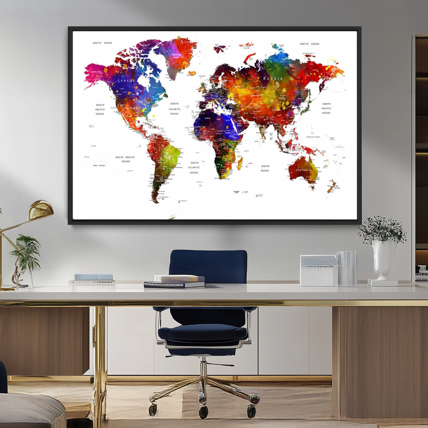 -Push Pin World Map Canvas Print – Travel Tracker Wall Art for Couples, Perfect Anniversary Gift for Home or Office Decor