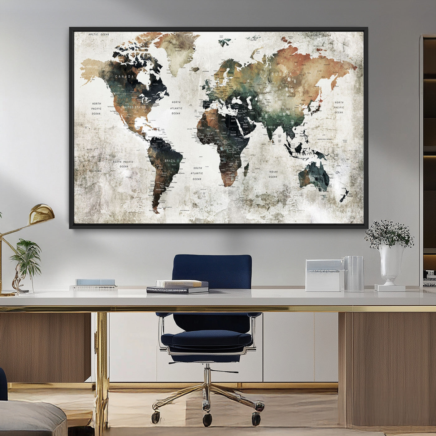 19444-MGV-CV-36X24-Push Pin World Map Canvas Print – Travel Tracker Wall Art for Couples, Perfect Anniversary Gift for Home or Office Decor