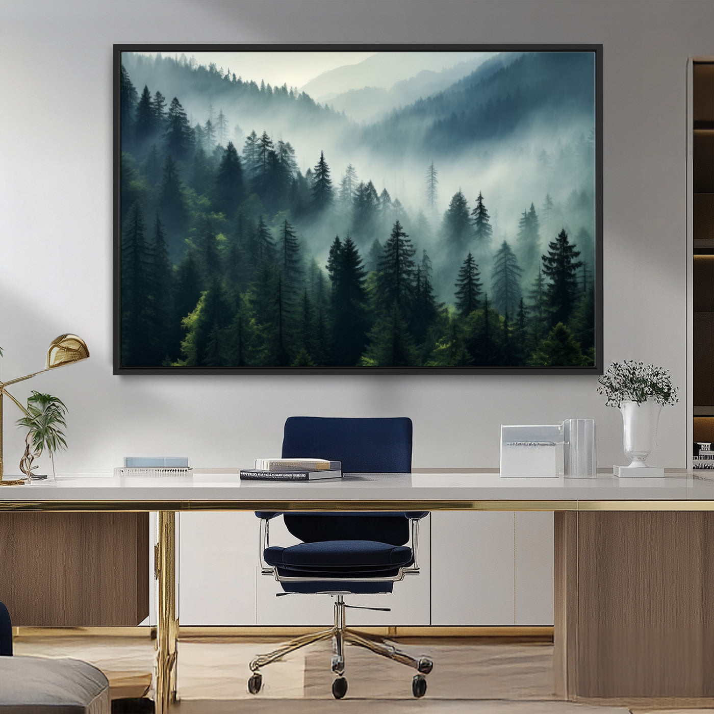 -Captivating Misty Forest Wall Art Premium Canvas Print a Foggy and Serene Atmosphere Art