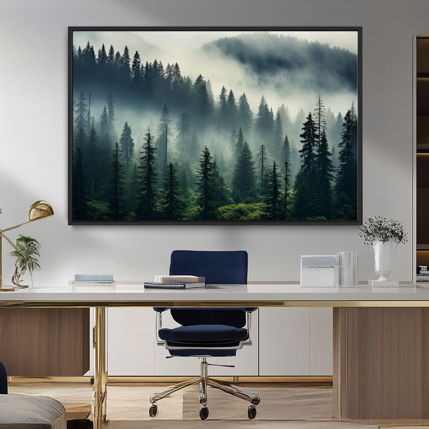48606-MGV-FC-36X24_Black-Captivating Misty Forest Wall Art Premium Canvas Print a Foggy and Serene Atmosphere