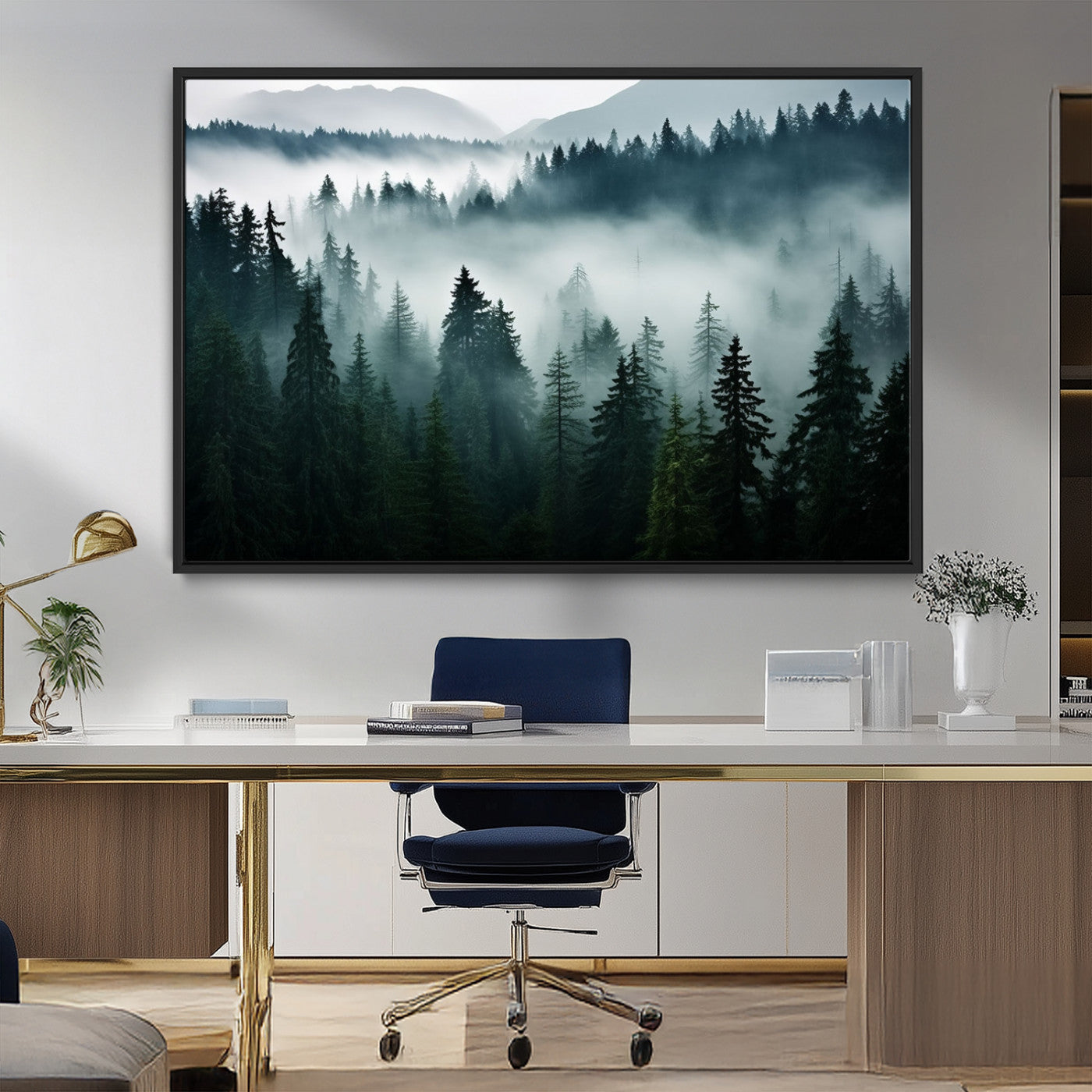 -Captivating Misty Forest Wall Art Canvas, Premium Canvas Print a Foggy and Serene Atmosphere