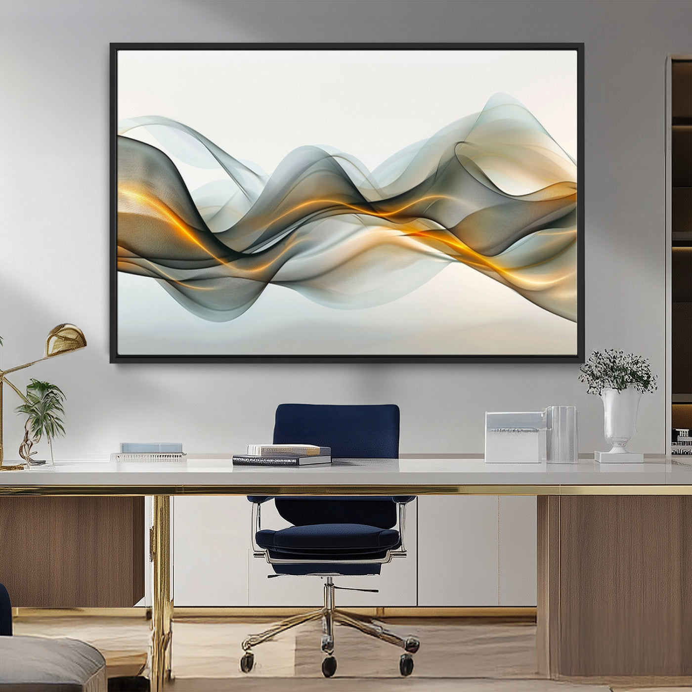 ES1001-MGV-FC-36X24_Black-Abstract Wave Canvas Wall Art – Fluid Contemporary Elegance in Motion – Ready to Hang