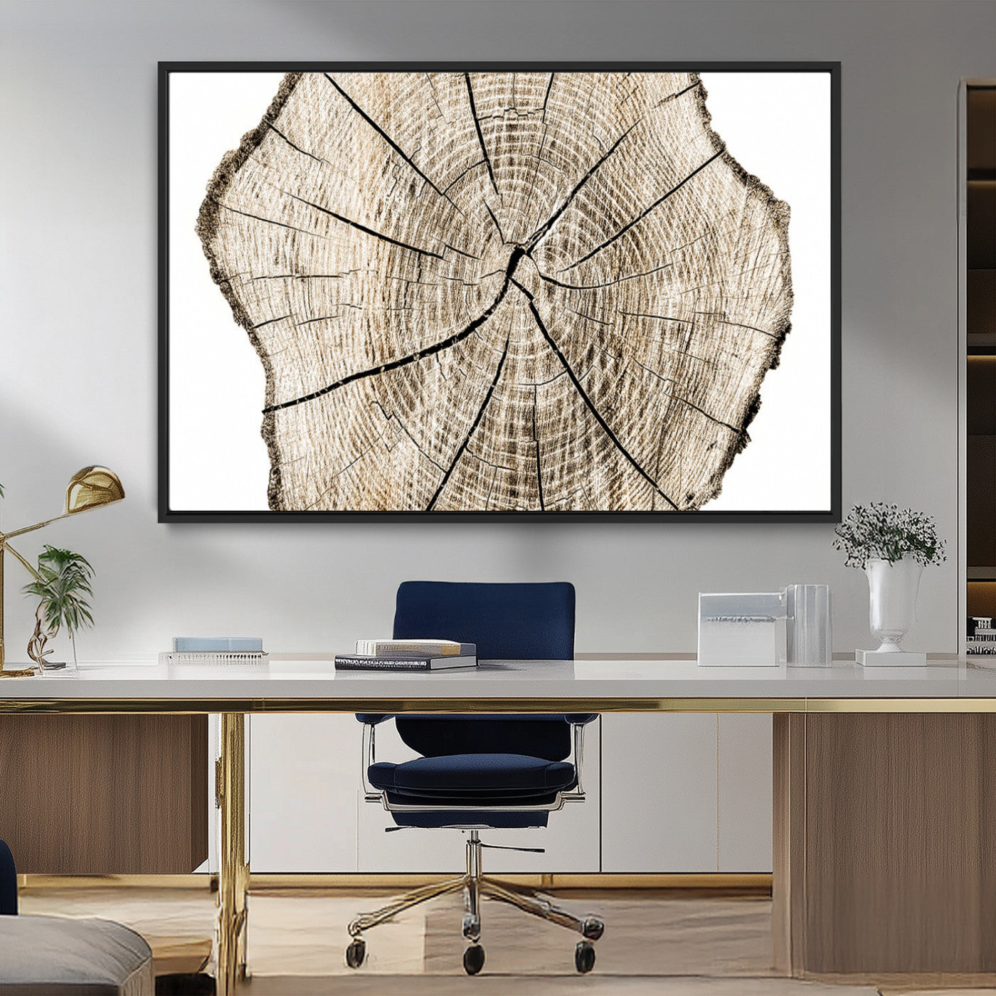 12450-MGV-CV-36X24-Abstract Wood Tree Ring Wall Art - Ready to Hang Minimalist Wooden Design for Rustic & Contemporary